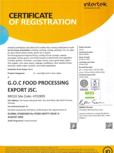 Chứng chỉ an toàn thực phẩm BRCGS