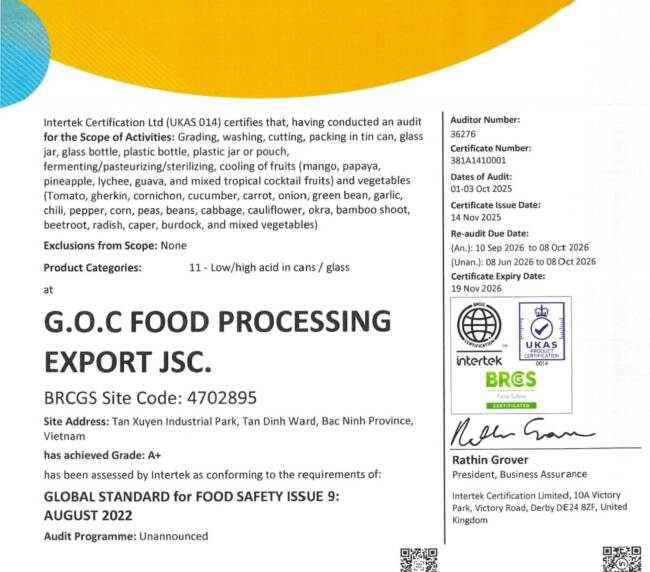 Chứng chỉ an toàn thực phẩm BRCGS