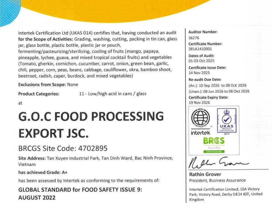 Chứng chỉ an toàn thực phẩm BRCGS