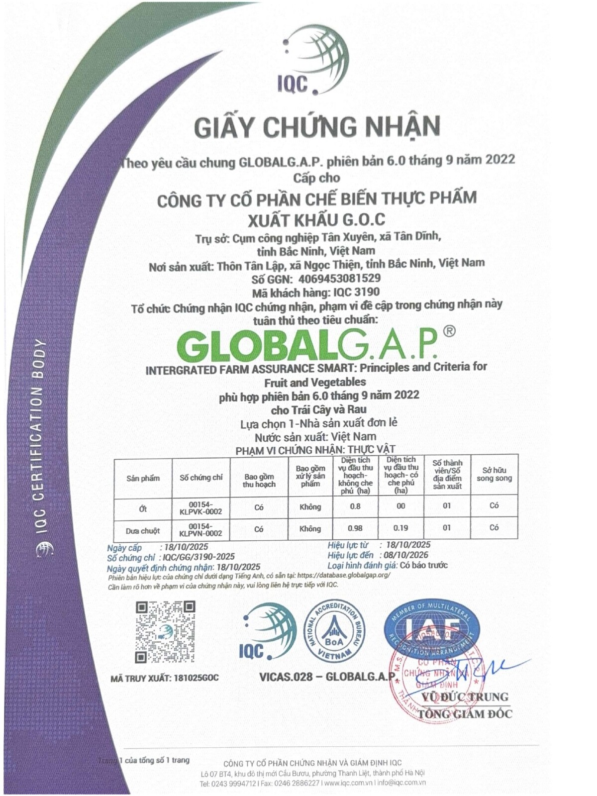 Global GAP - Ớt và Dưa chuột